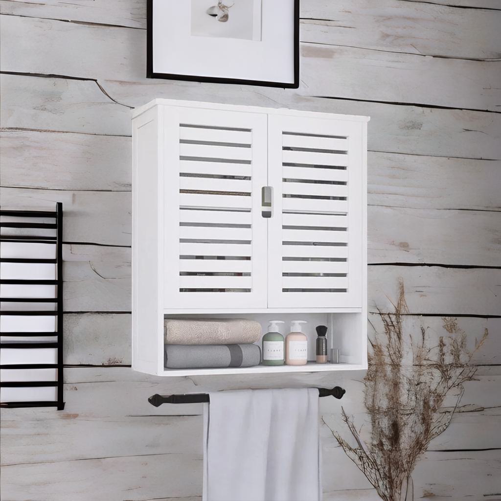 Wooden Bathroom Wall Storage Cabinet Organiser White