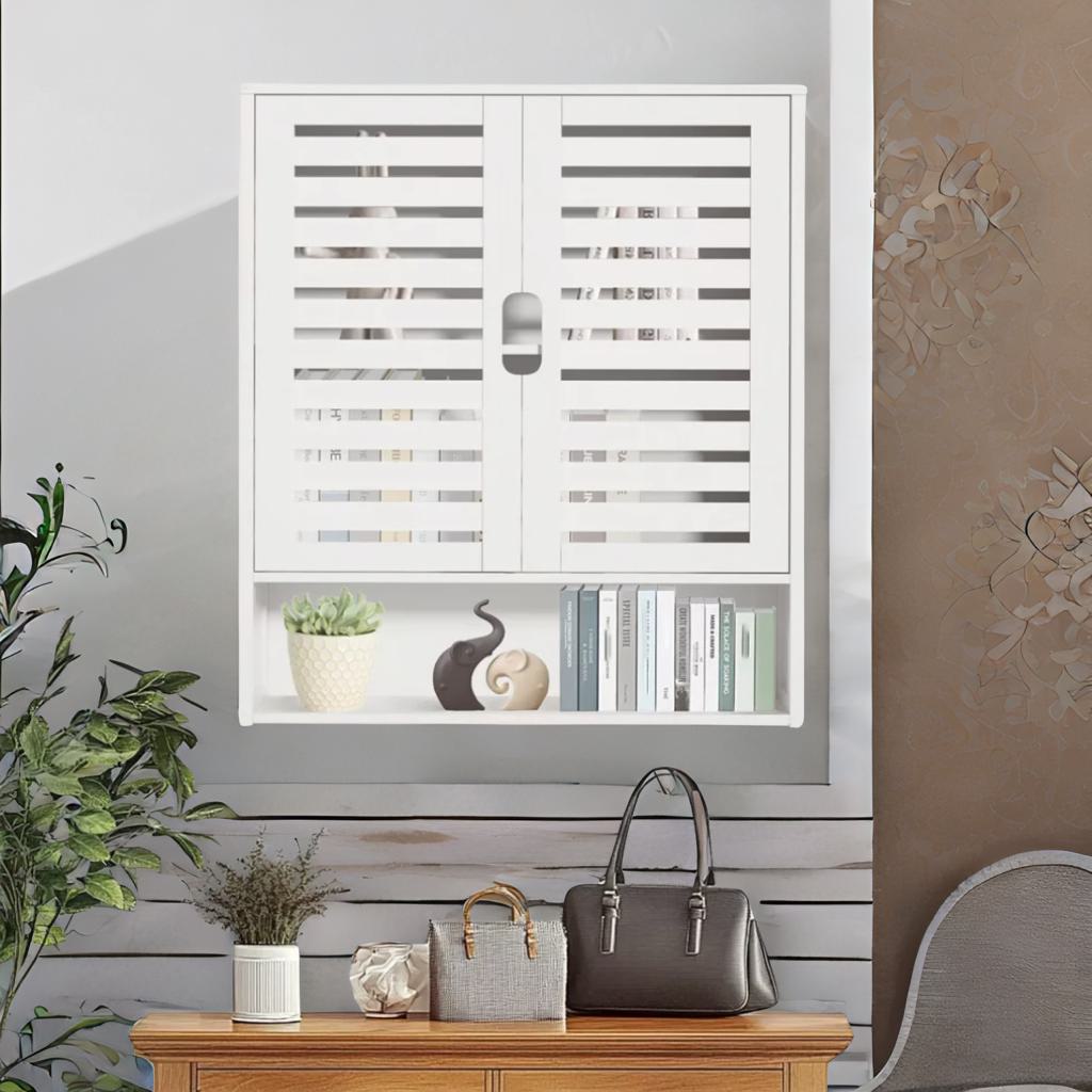 Wooden Bathroom Wall Storage Cabinet Organiser White