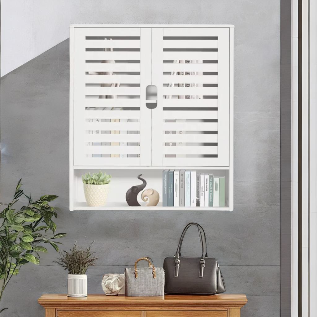 Wooden Bathroom Wall Storage Cabinet Organiser White