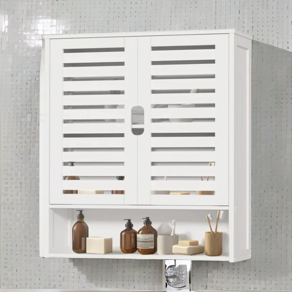Wooden Bathroom Wall Storage Cabinet Organiser White