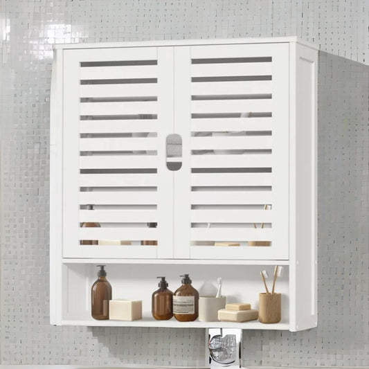 Wooden Bathroom Wall Storage Cabinet Organiser White