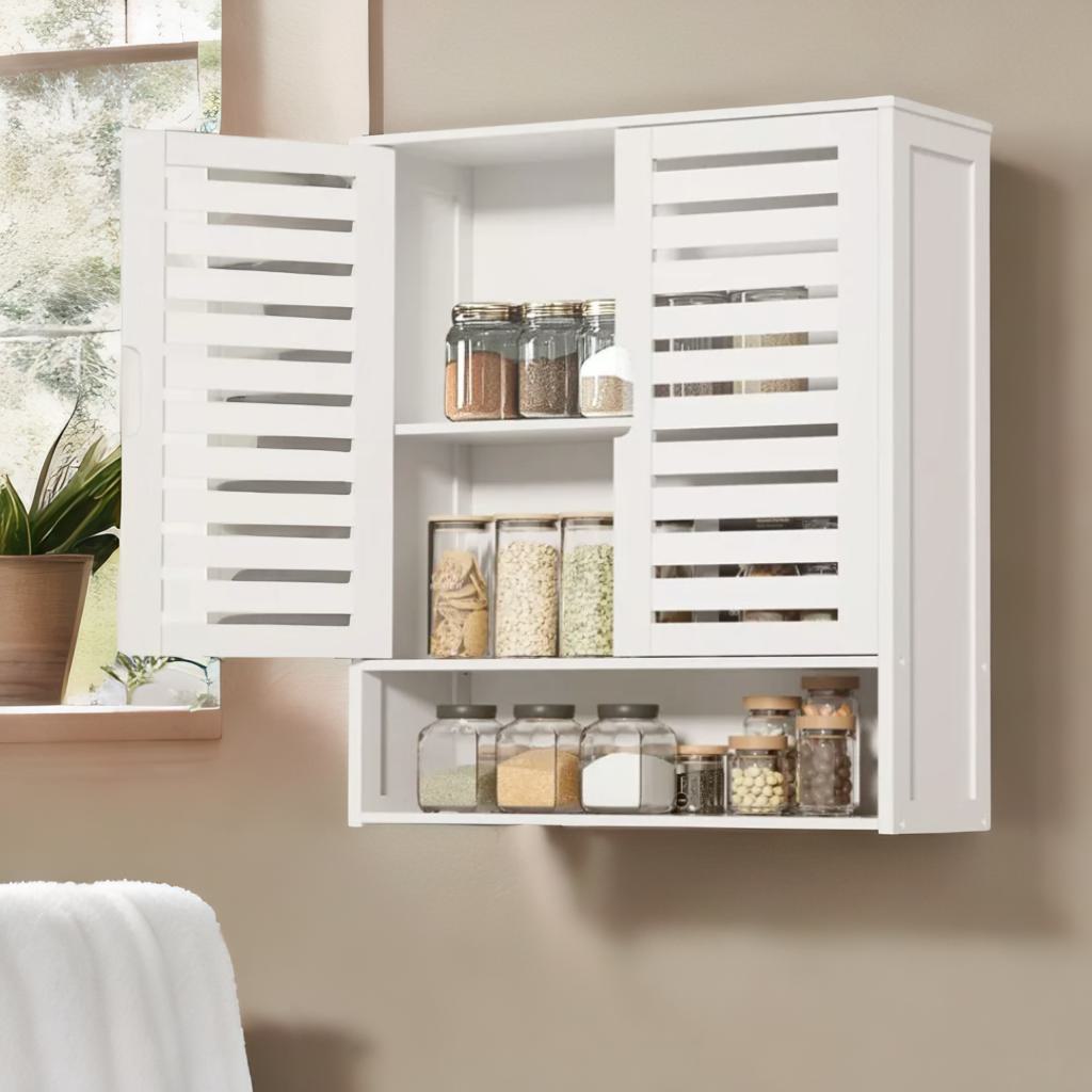 Wooden Bathroom Wall Storage Cabinet Organiser White