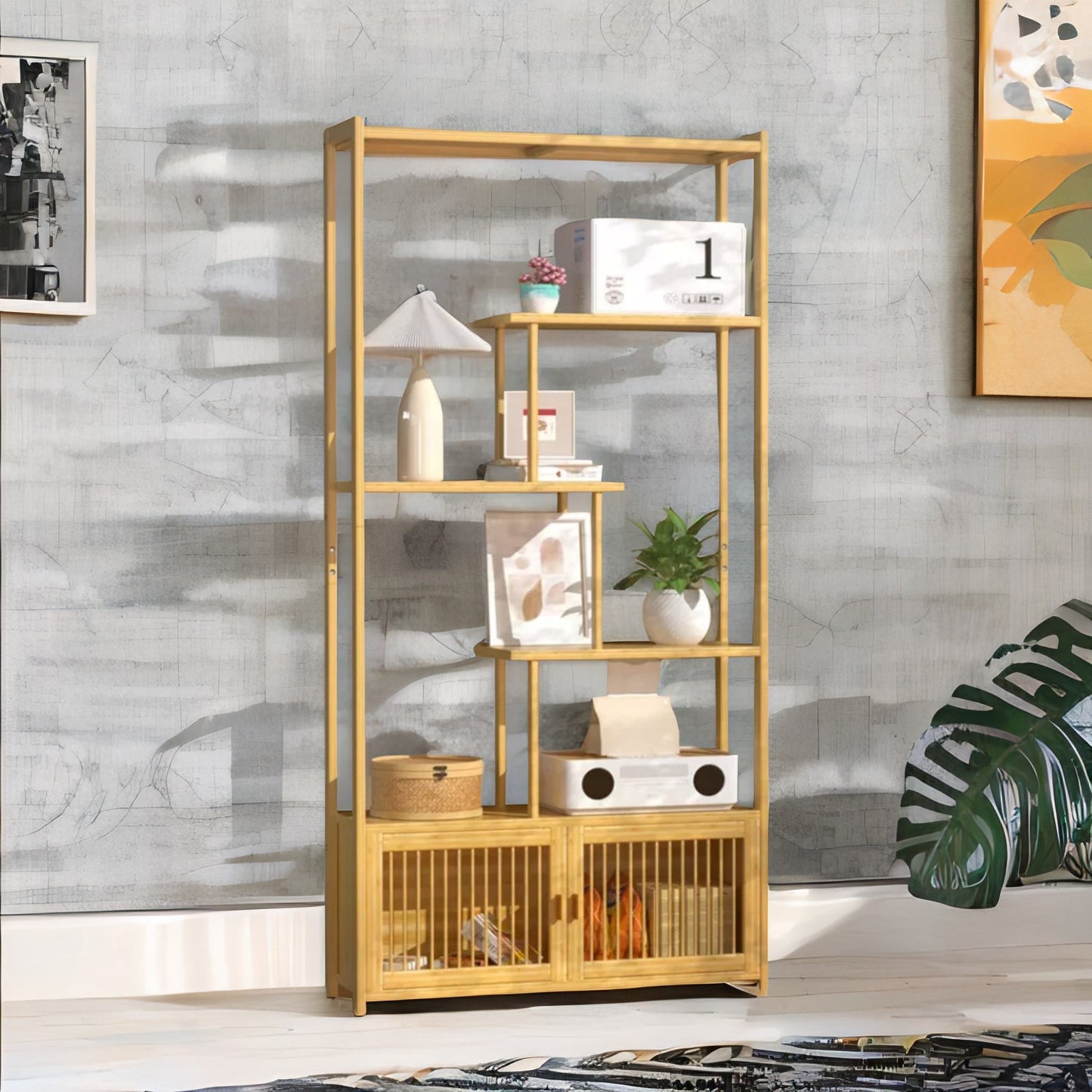 Wooden Bookcase Storage Cabinet Open Shelving Unit Brown
