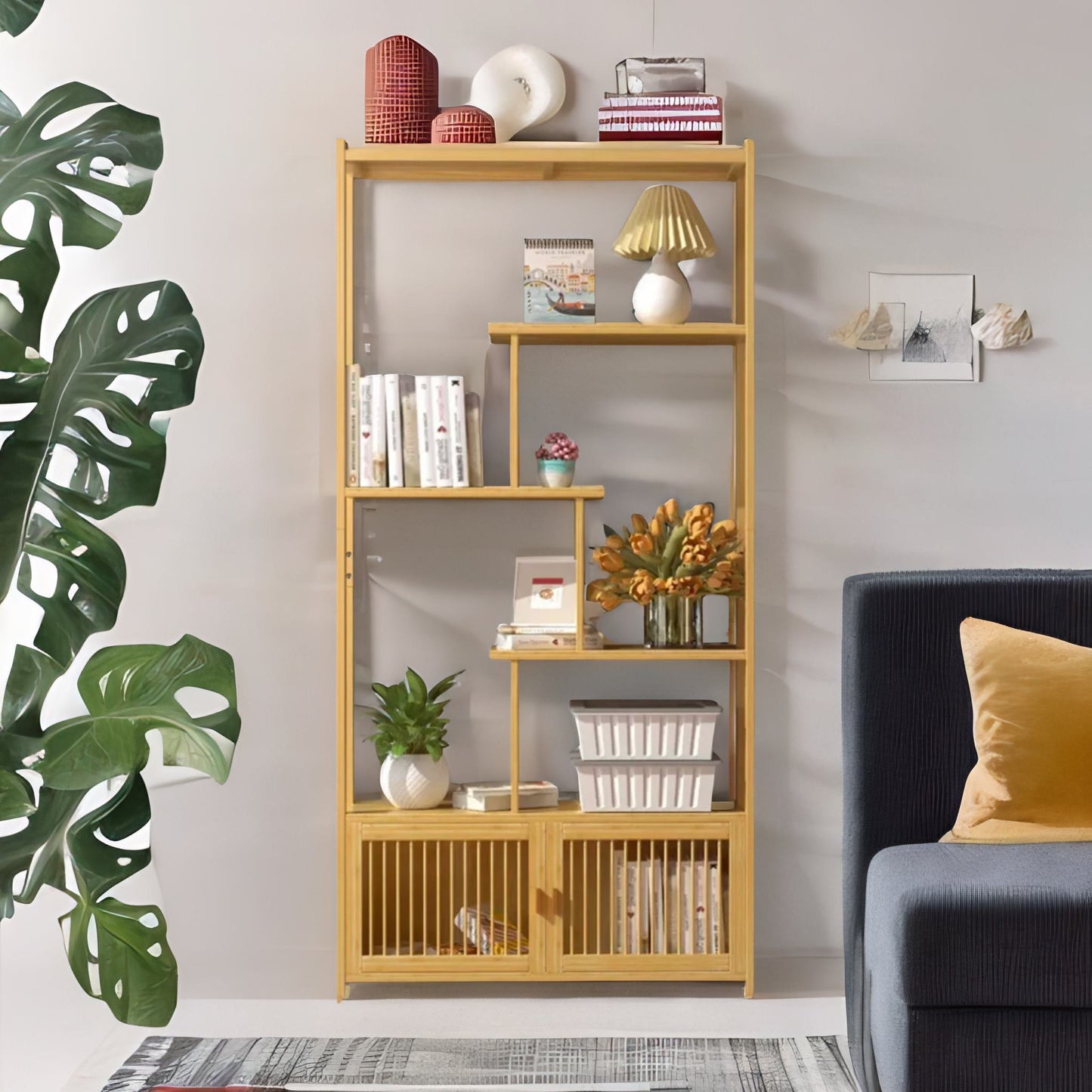 Wooden Bookcase Storage Cabinet Open Shelving Unit Brown