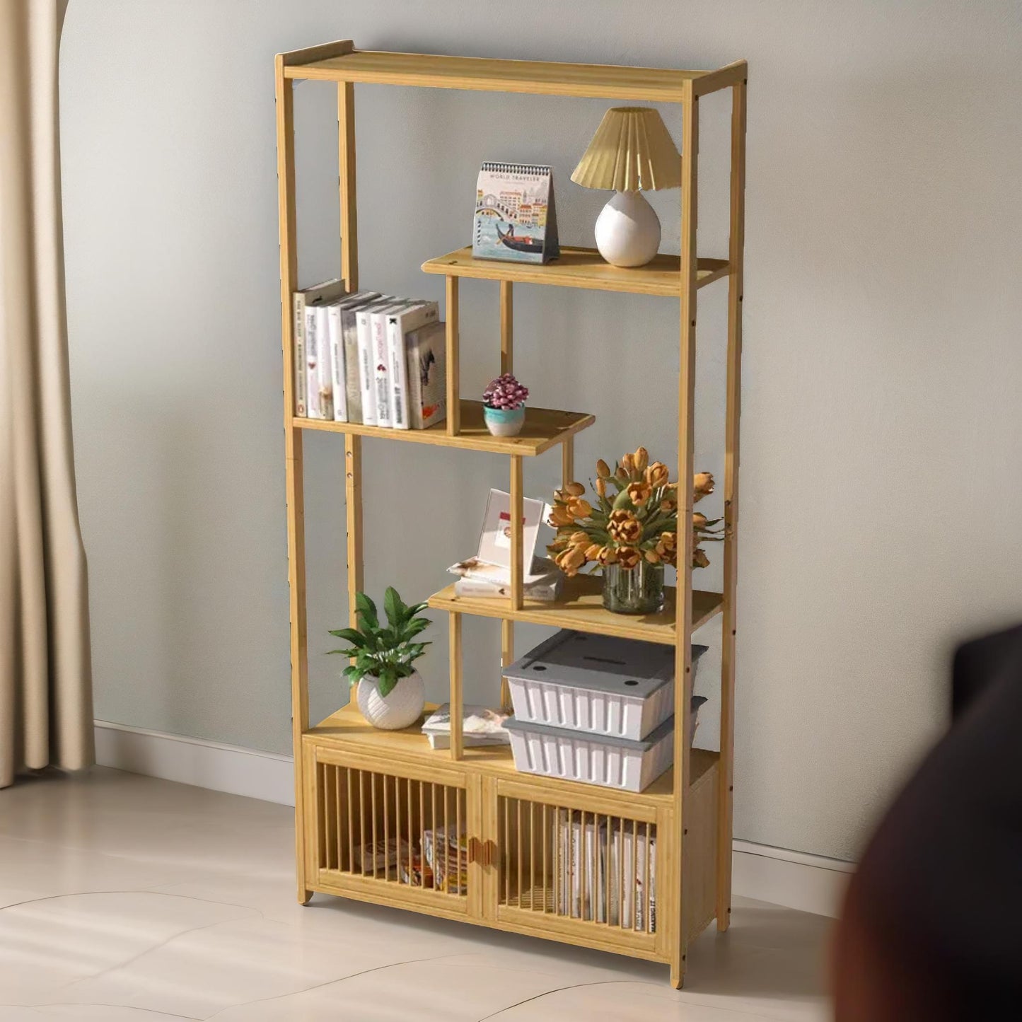 Wooden Bookcase Storage Cabinet Open Shelving Unit Brown