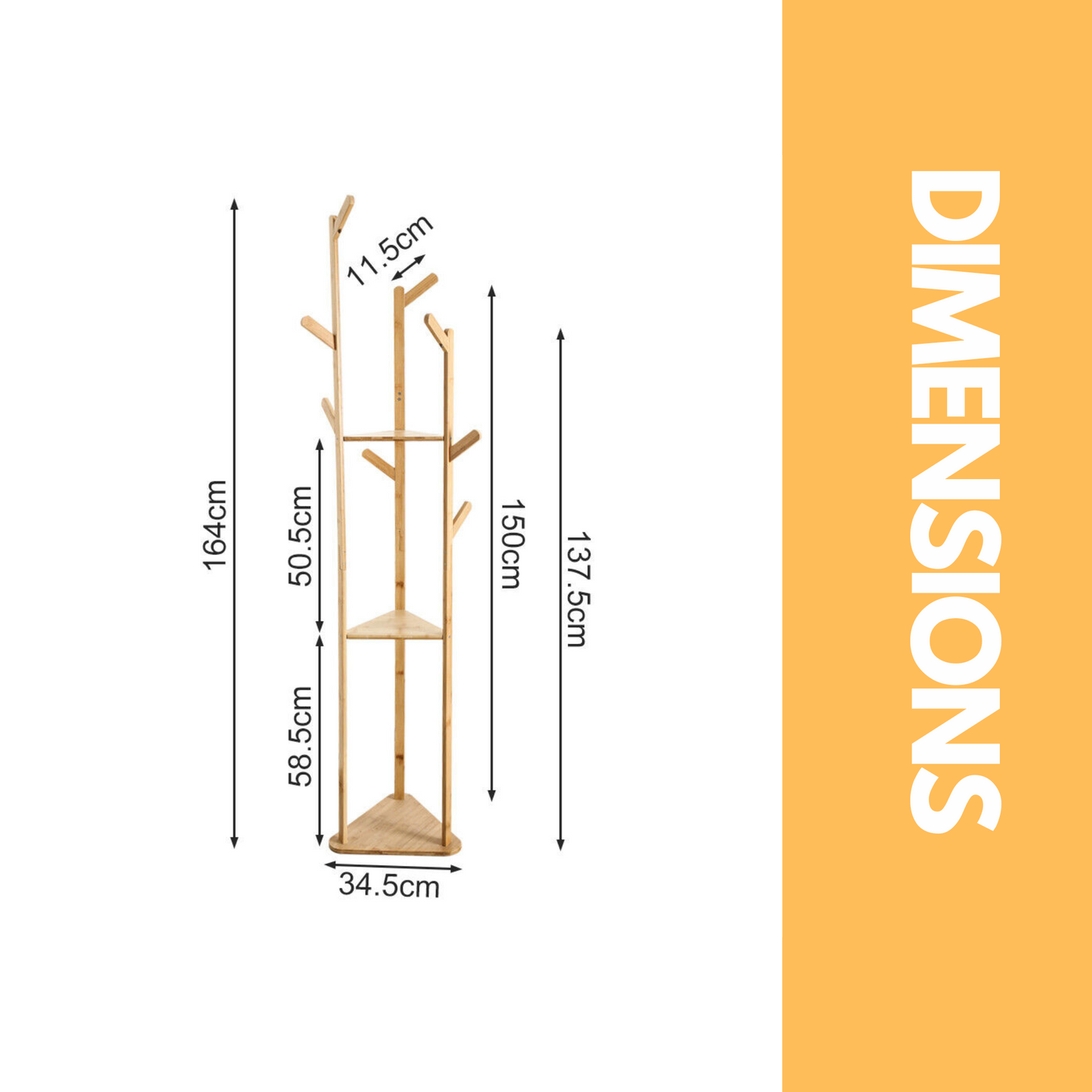 Wooden Coat Stand With 9 Hooks & 2 Shelves