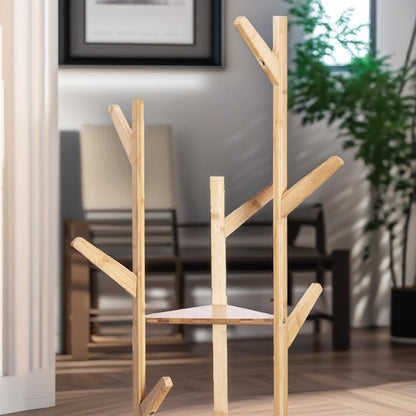Wooden Coat Stand With 9 Hooks & 2 Shelves