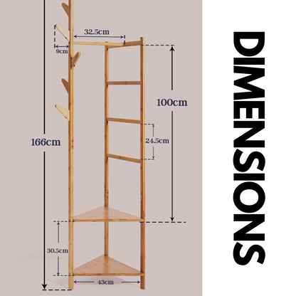 Wooden Coat Rack Stand With 2 Shelves