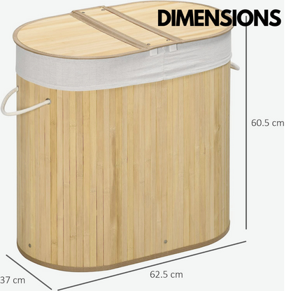 Wooden Double Laundry Basket With Lid & Removable Lining