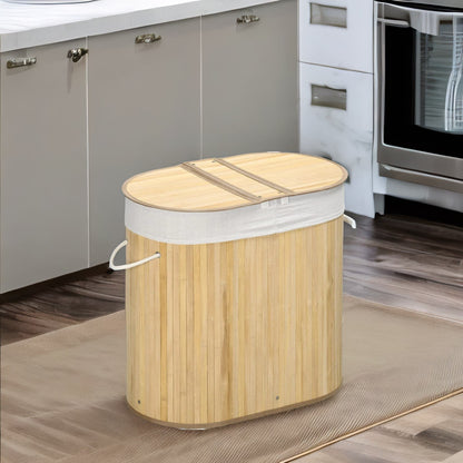 Wooden Double Laundry Basket With Lid & Removable Lining