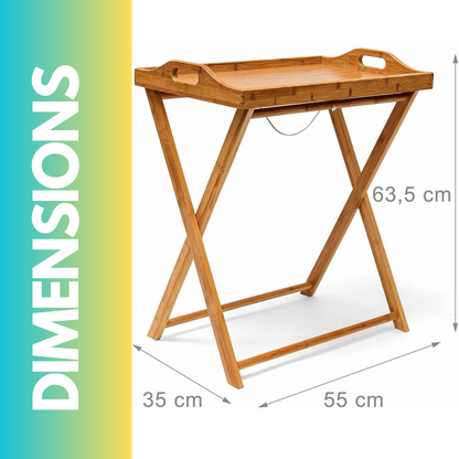 Wooden Folding Side Table With Detachable Serving Tray Brown