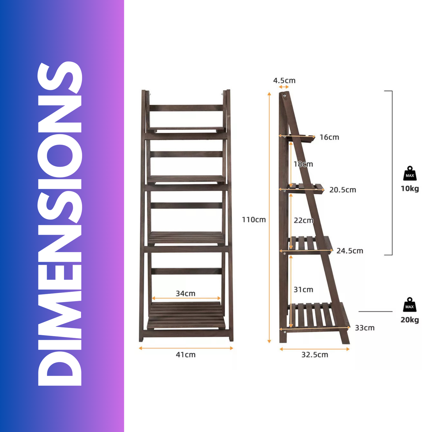 4 Tier Wooden Free Standing Ladder Shelf Natural Brown