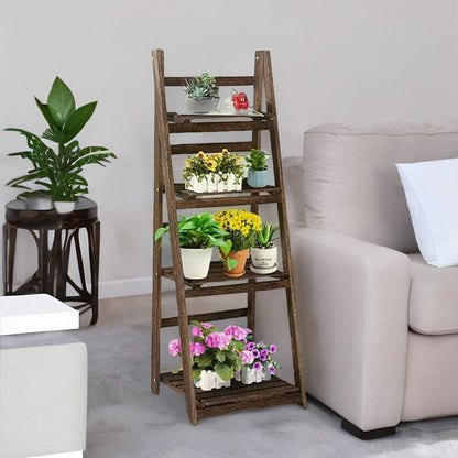 4 Tier Wooden Free Standing Ladder Shelf Natural Brown