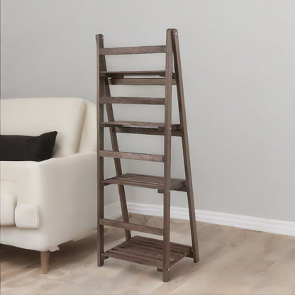 4 Tier Wooden Free Standing Ladder Shelf Natural Brown
