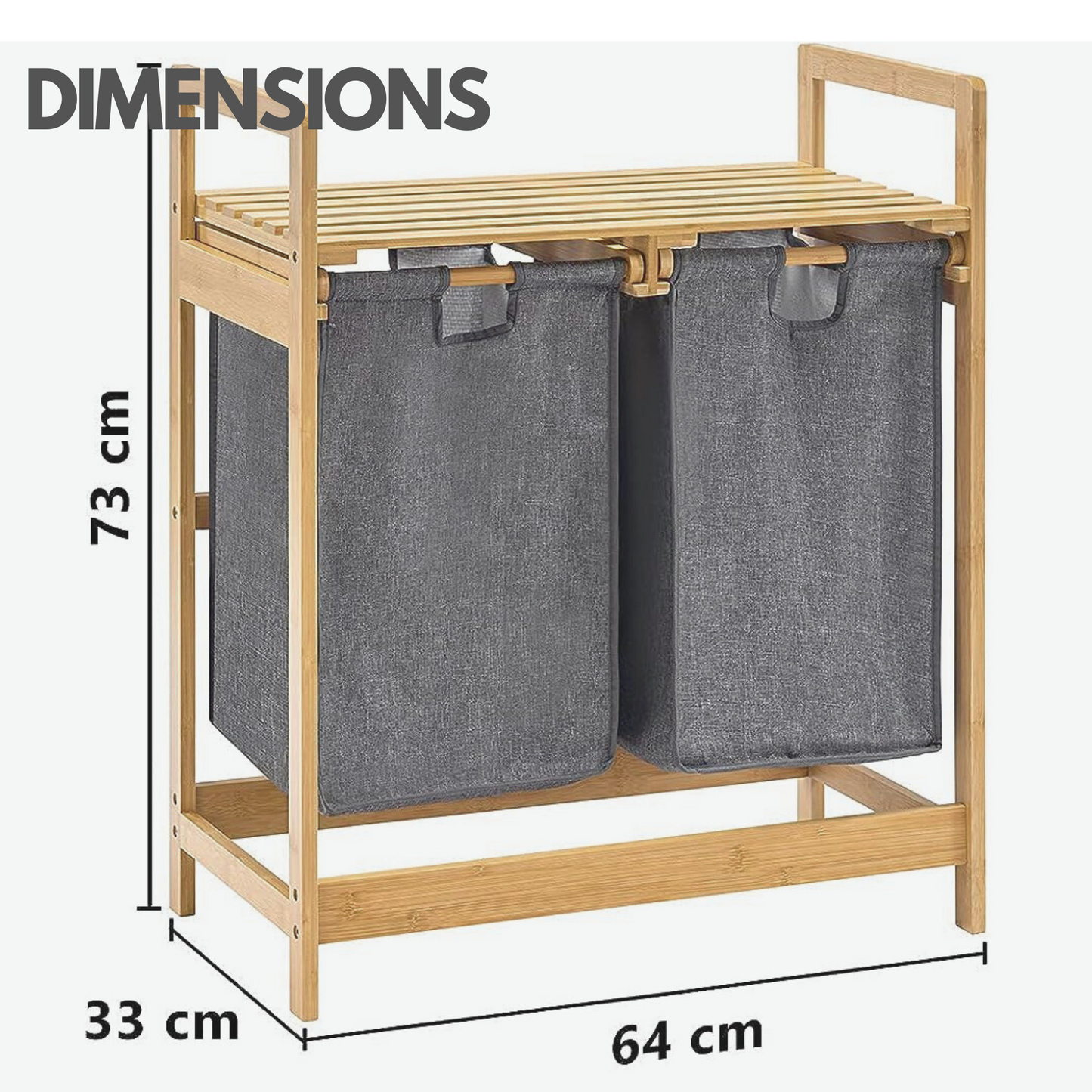 Wooden Grey Pull Out Double Laundry Basket With Shelf