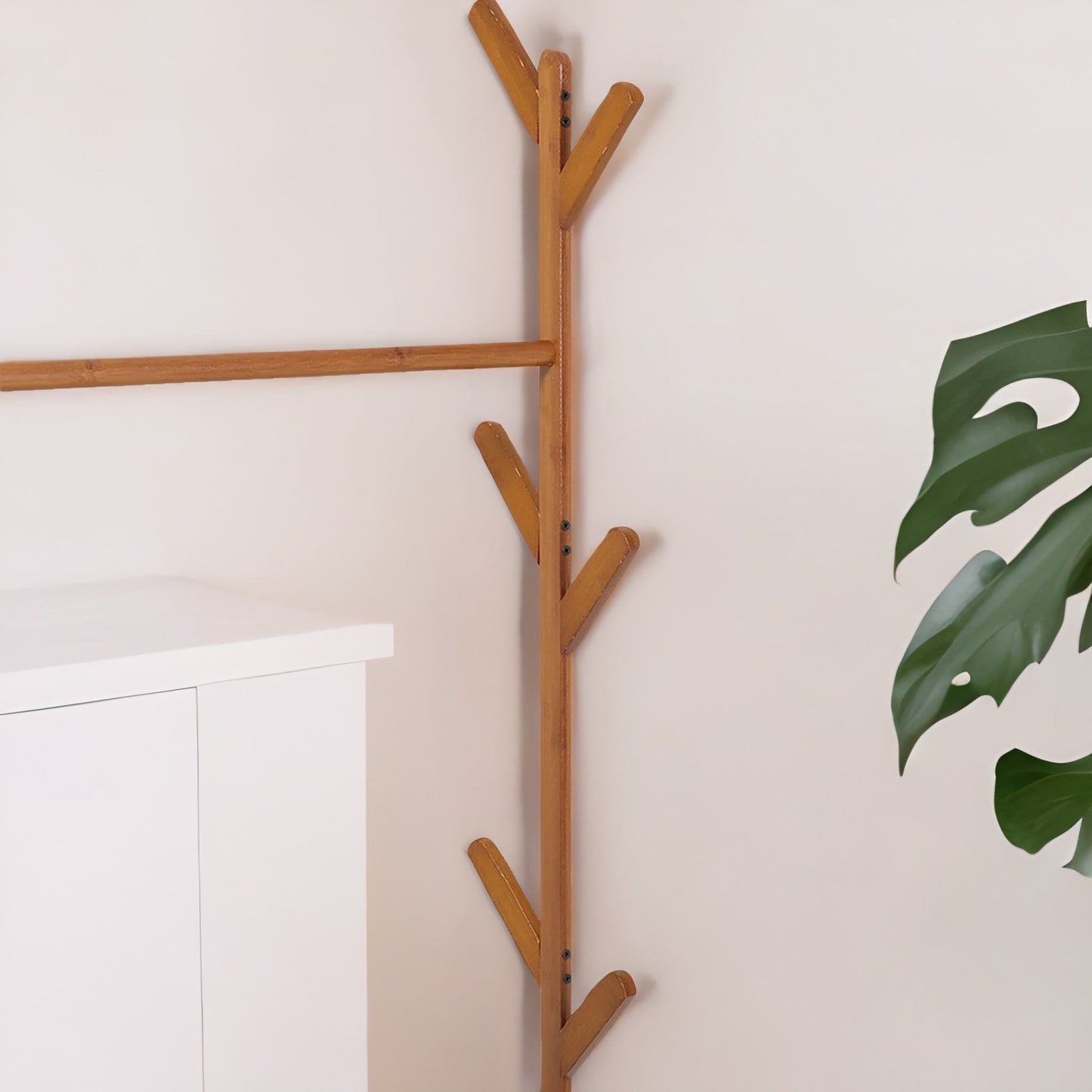 Wooden Coat Stand With Hooks, Shelves & Cabinets