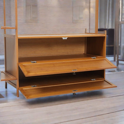 Wooden Coat Stand With Hooks, Shelves & Cabinets