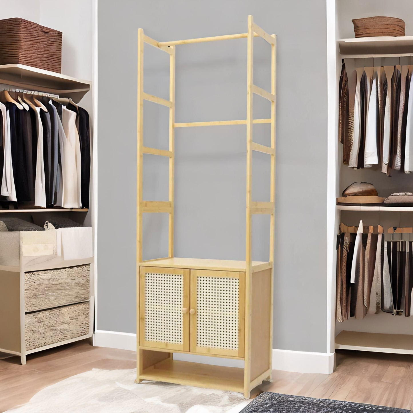 Wooden Hall Tree Coat Stand With Shoe Rack Natural Brown