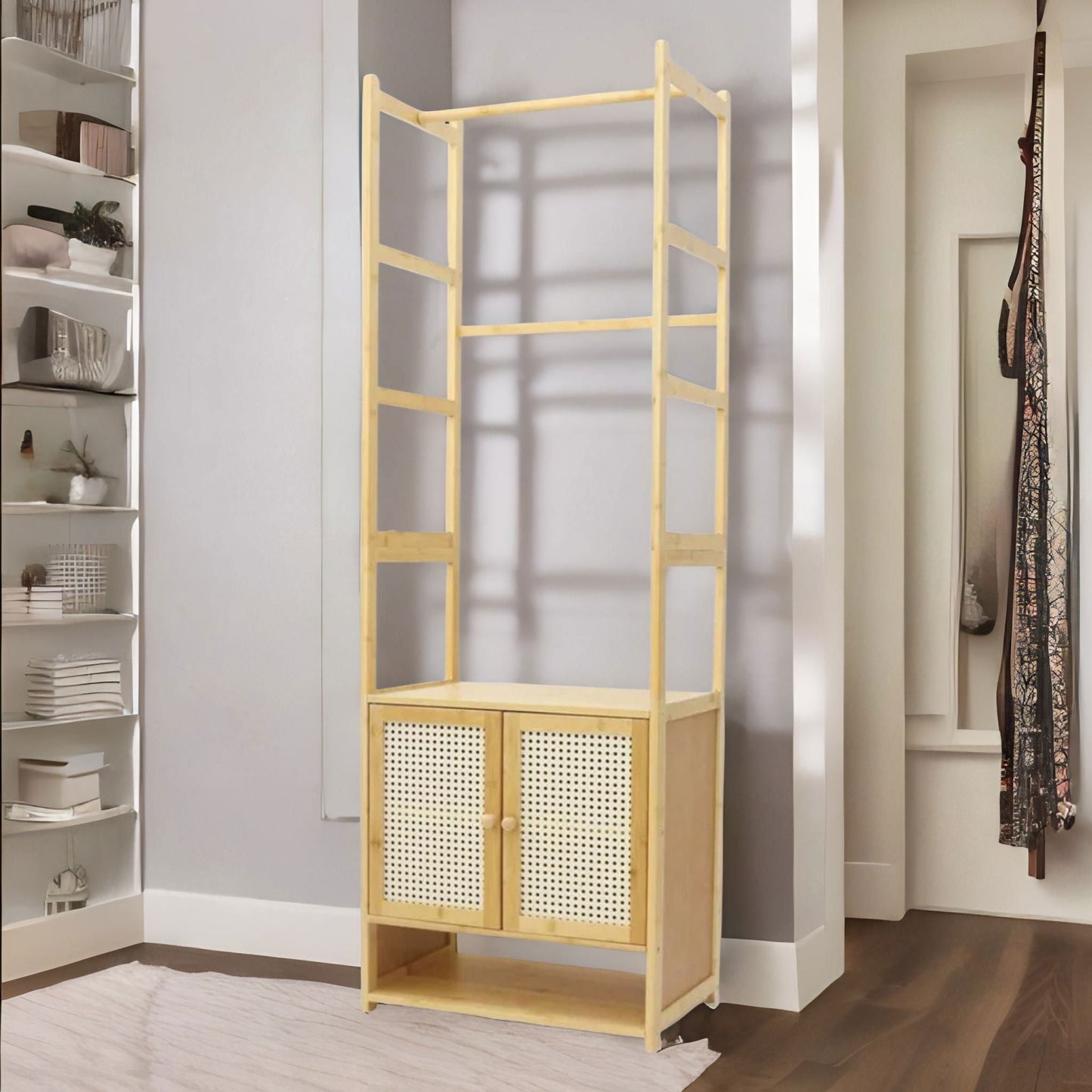 Wooden Hall Tree Coat Stand With Shoe Rack Natural Brown