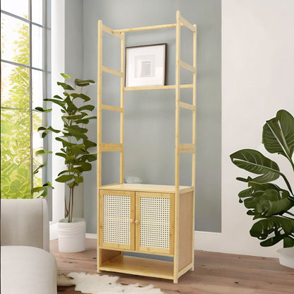 Wooden Hall Tree Coat Stand With Shoe Rack Natural Brown