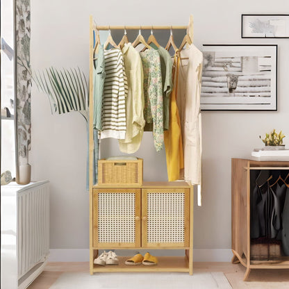 Wooden Hall Tree Coat Stand With Shoe Rack Natural Brown