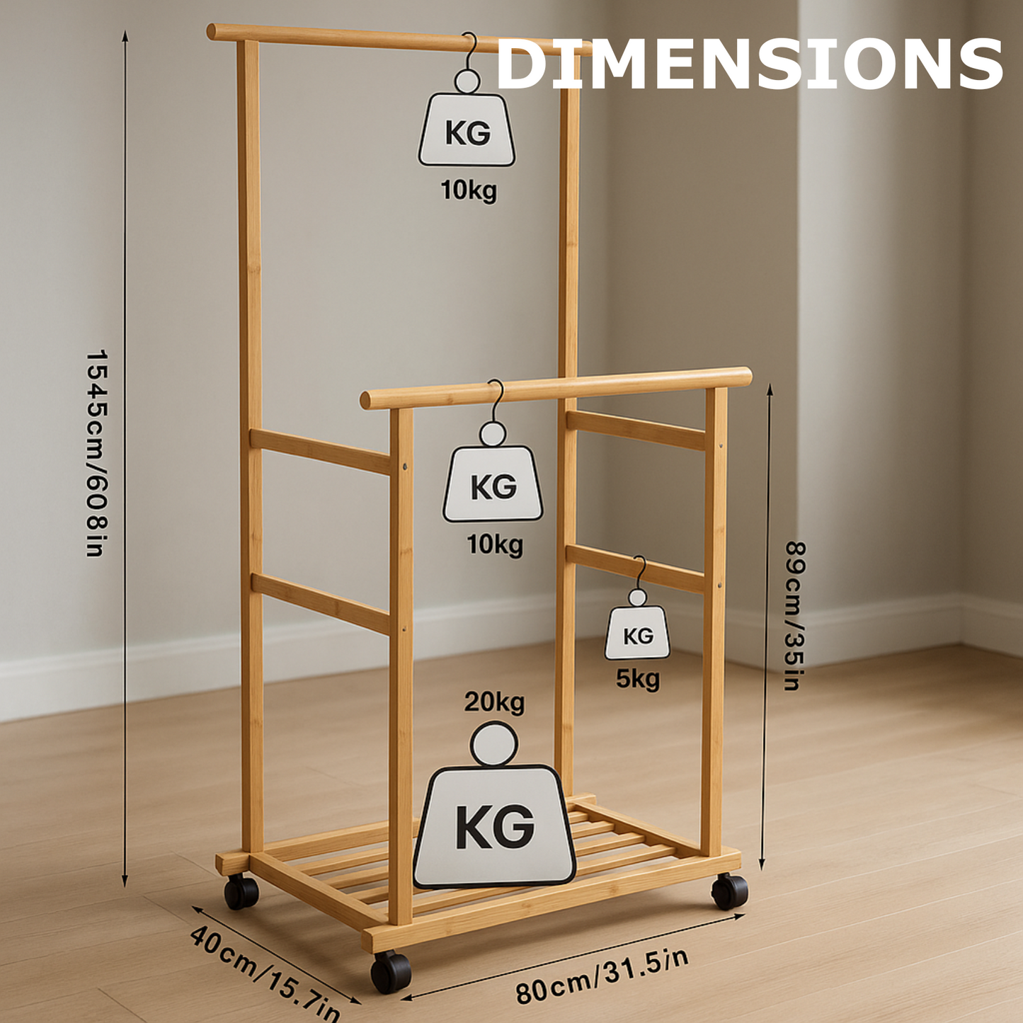 Portable Wooden Clothes Rack Open Wardrobe with Shoe Storage