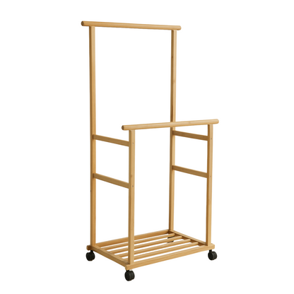 Portable Wooden Clothes Rack Open Wardrobe with Shoe Storage