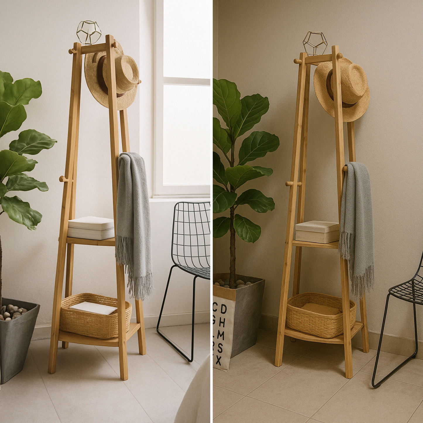 Wooden Coat Rack Stand With 3 Shelves