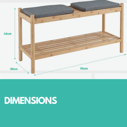 Wooden Shoe Storage Bench With 2 Cushioned Seat
