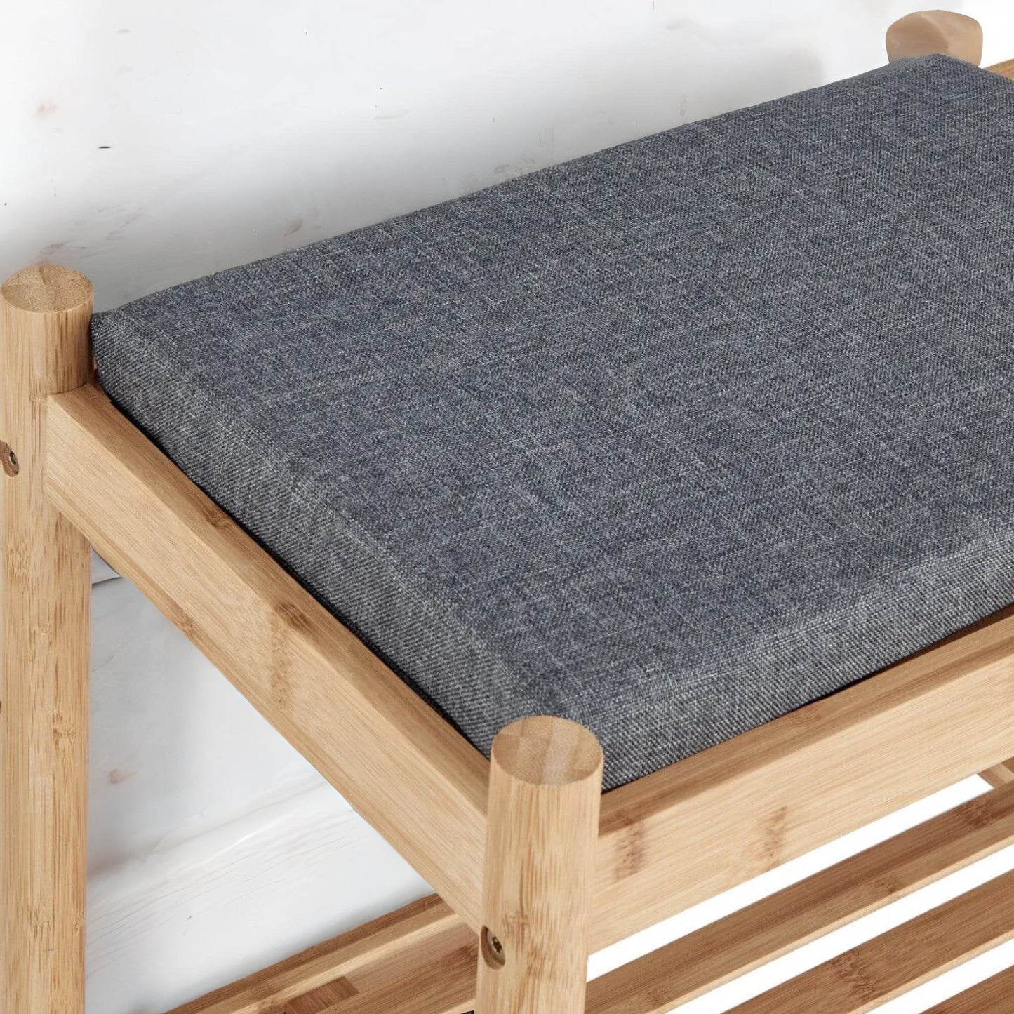 Wooden Shoe Storage Bench With 2 Cushioned Seat