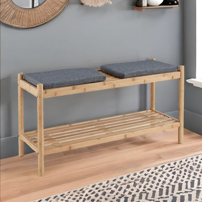 Wooden Shoe Storage Bench With 2 Cushioned Seat