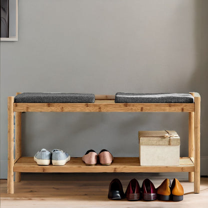 Wooden Shoe Storage Bench With 2 Cushioned Seat