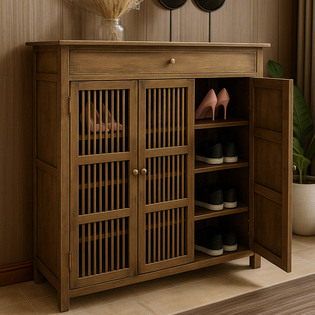 Large 4 Tier Wooden Shoe Storage Cabinet Organiser Brown