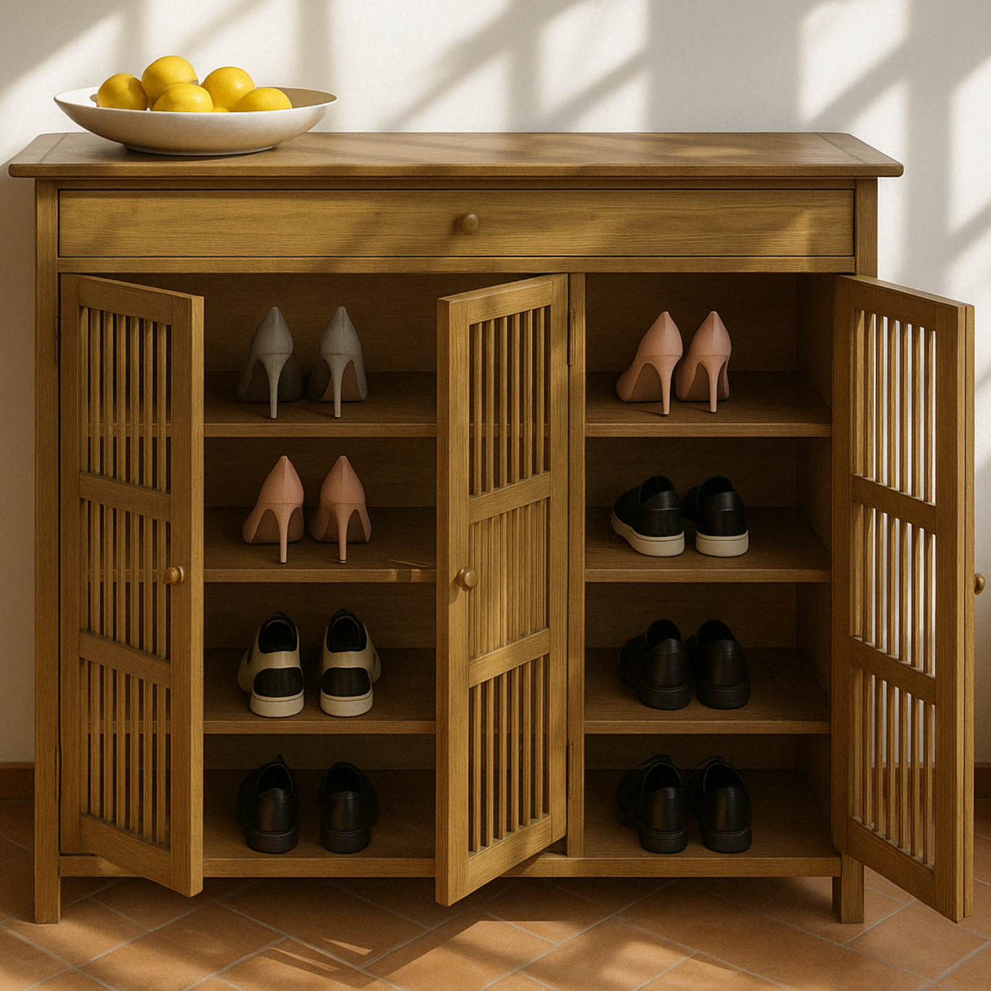 Large 4 Tier Wooden Shoe Storage Cabinet Organiser Brown