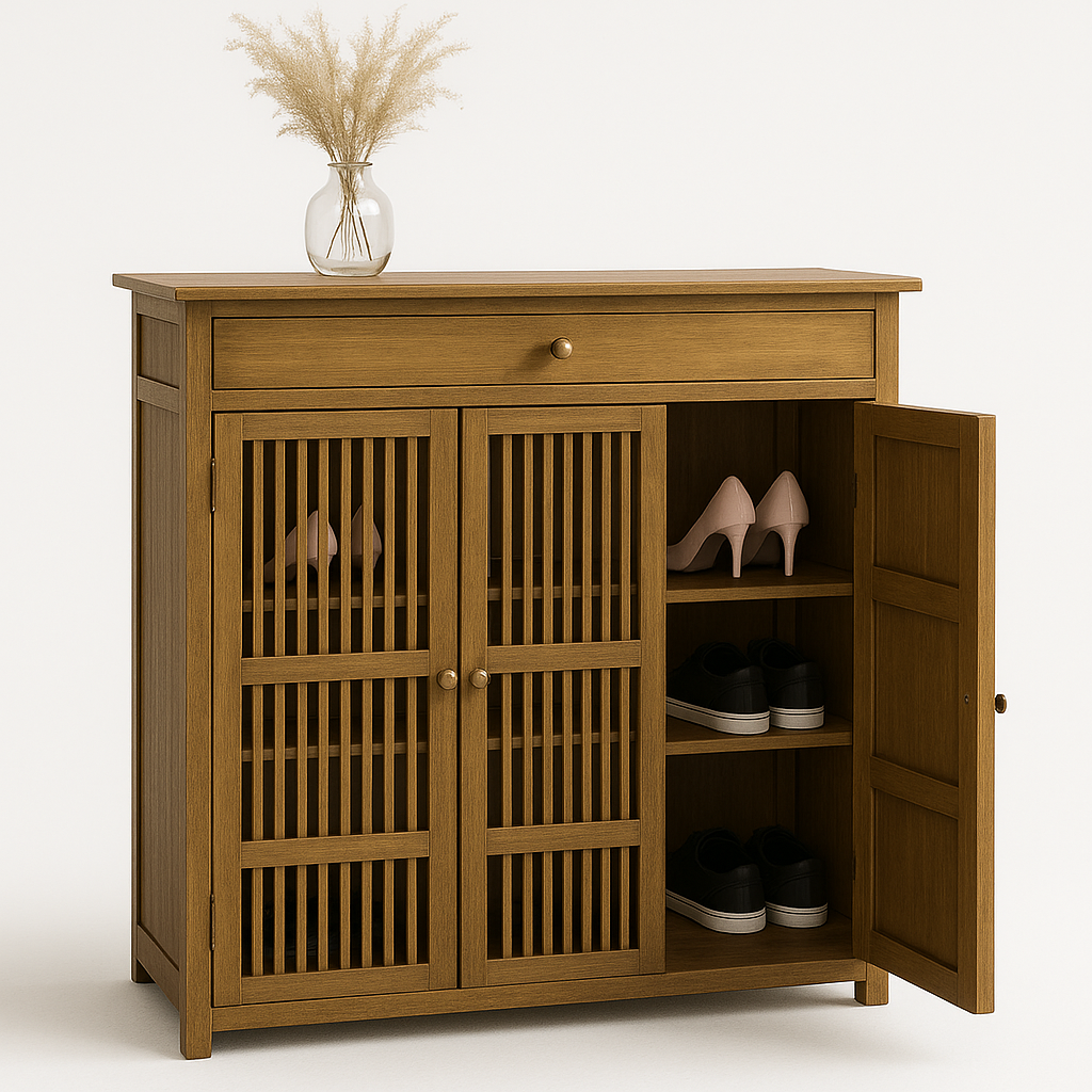 Large 4 Tier Wooden Shoe Storage Cabinet Organiser Brown