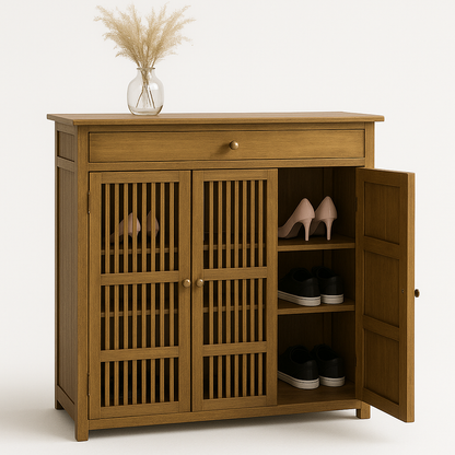 Large 4 Tier Wooden Shoe Storage Cabinet Organiser Brown