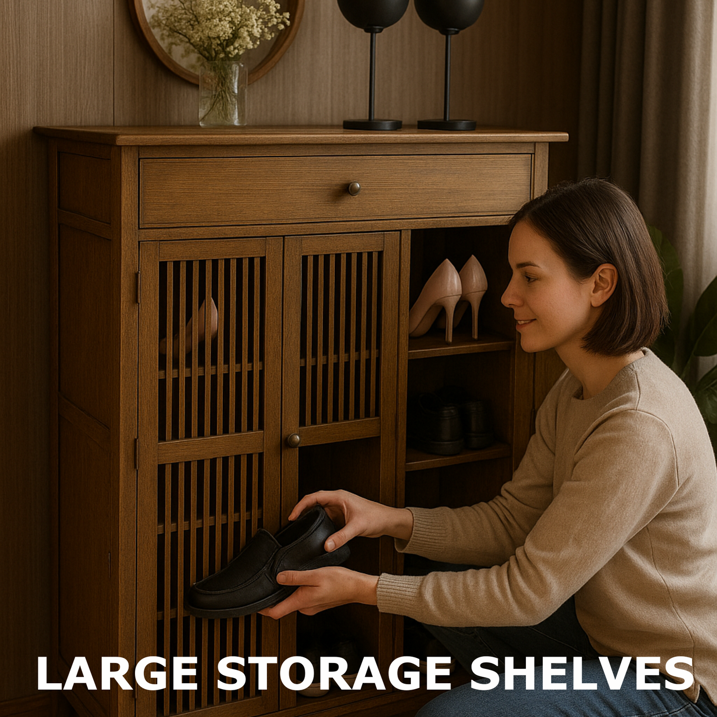 Large 4 Tier Wooden Shoe Storage Cabinet Organiser Brown