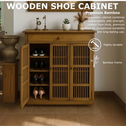 Large 4 Tier Wooden Shoe Storage Cabinet Organiser Brown