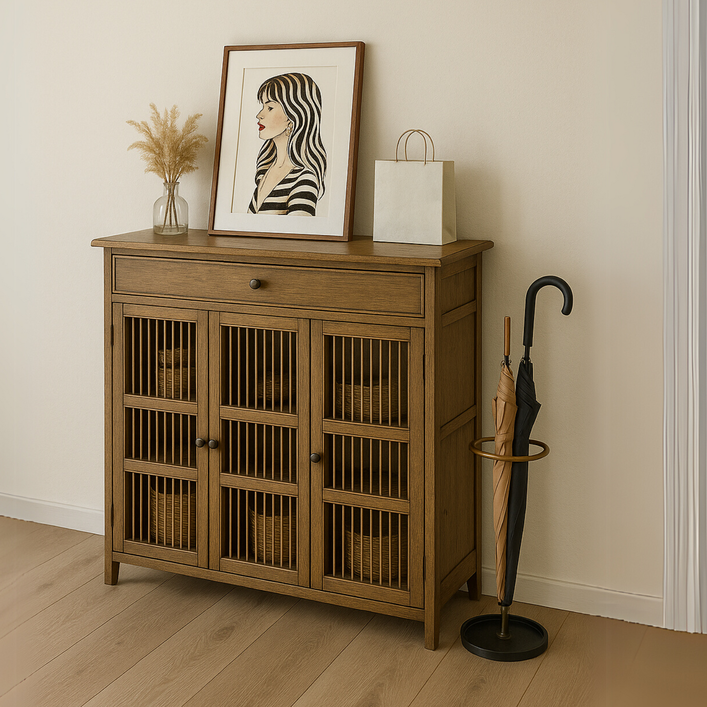 Large 4 Tier Wooden Shoe Storage Cabinet Organiser Brown