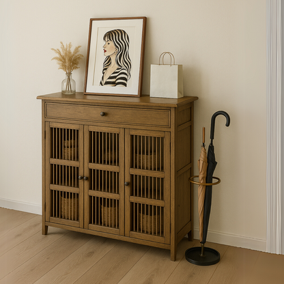 Large 4 Tier Wooden Shoe Storage Cabinet Organiser Brown