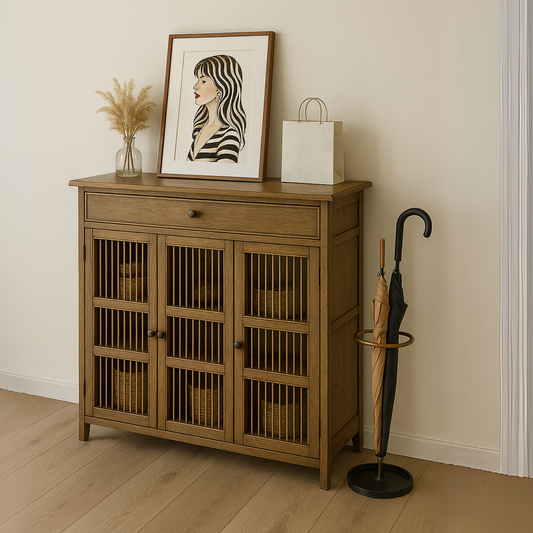 Large 4 Tier Wooden Shoe Storage Cabinet Organiser Brown