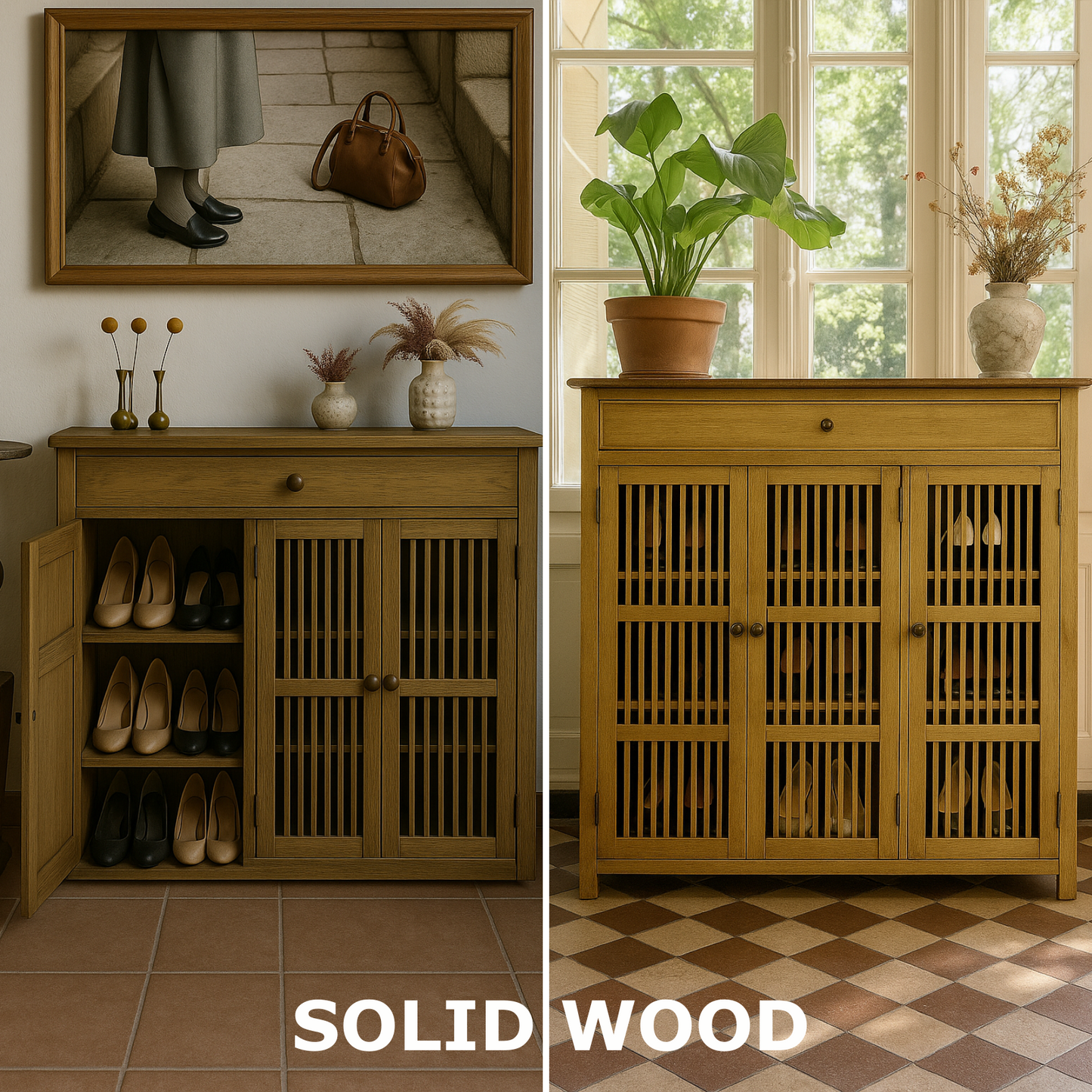 Large 4 Tier Wooden Shoe Storage Cabinet Organiser Brown