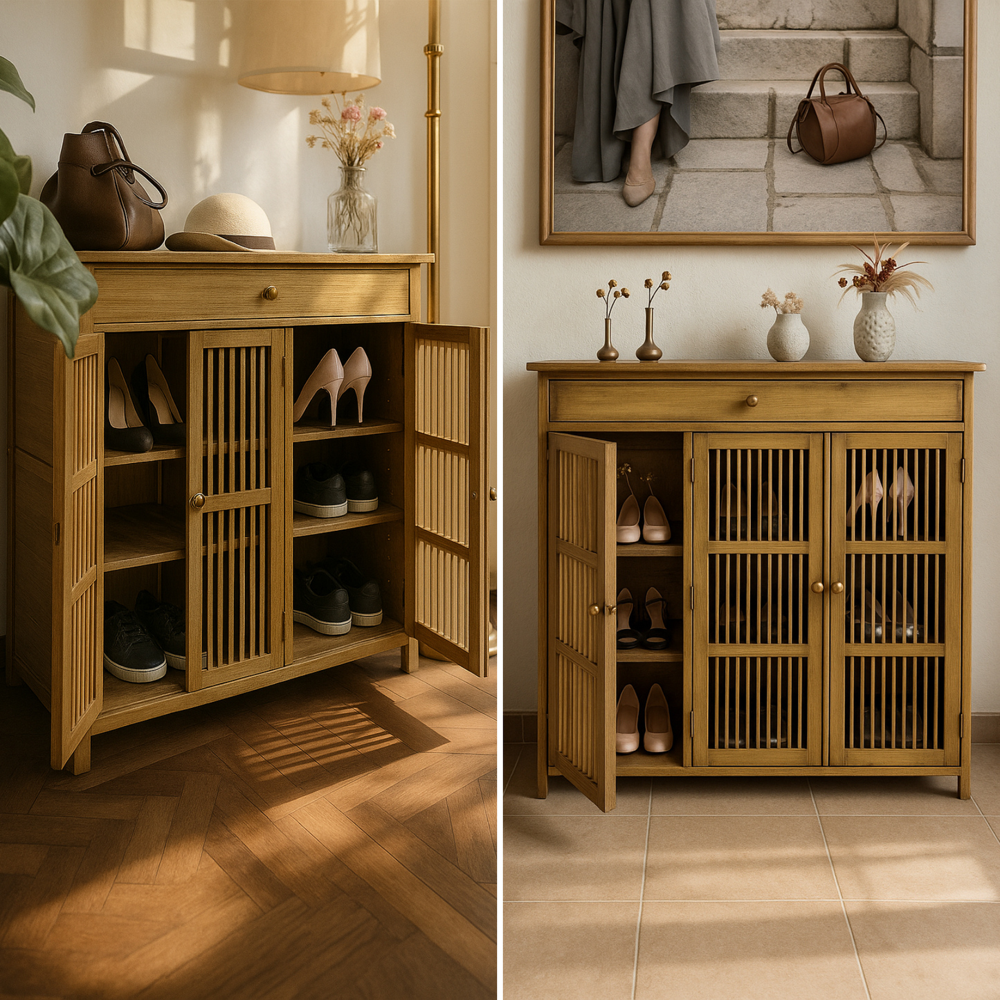 Large 4 Tier Wooden Shoe Storage Cabinet Organiser Brown