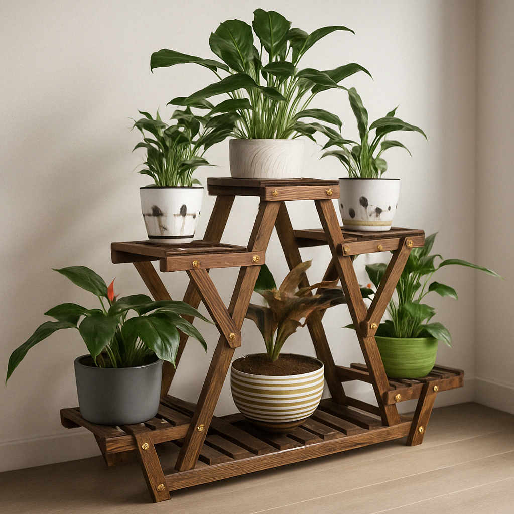 6 Tier Wooden Plant Stand With Lockable Wheels