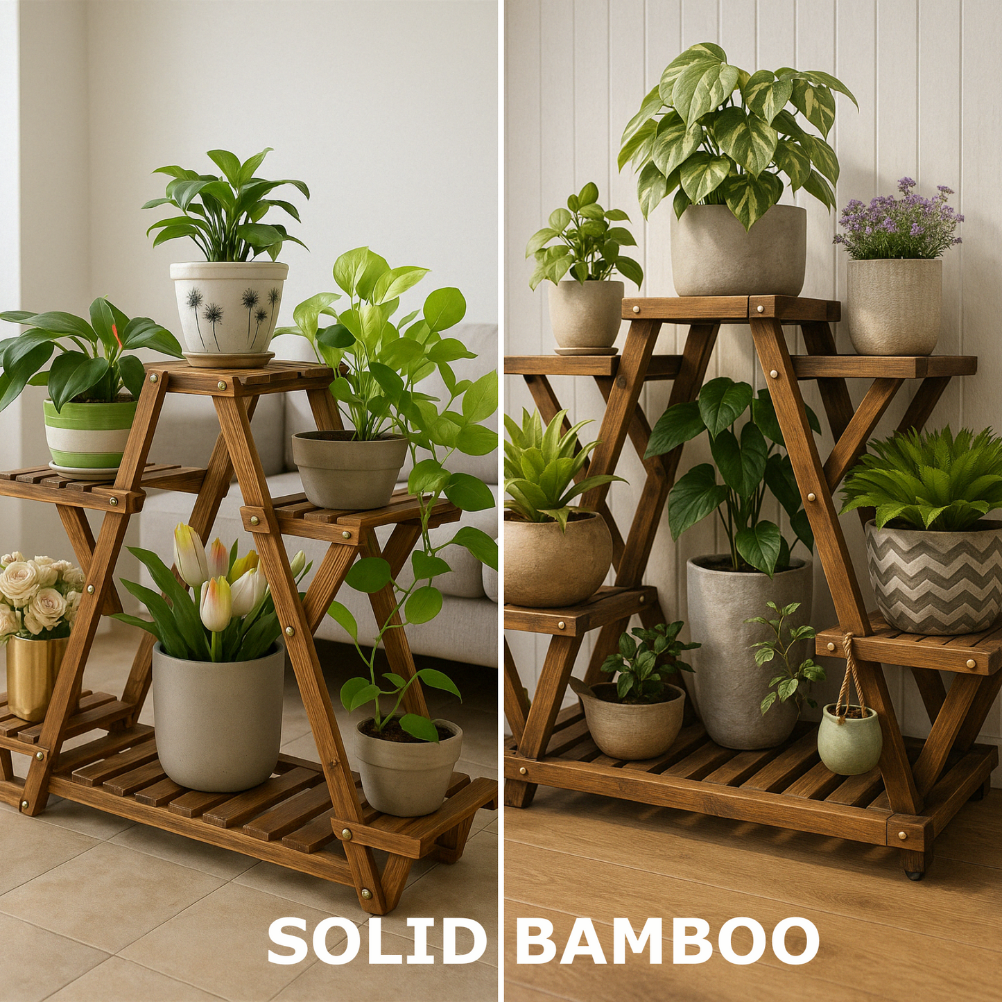 6 Tier Wooden Plant Stand With Lockable Wheels