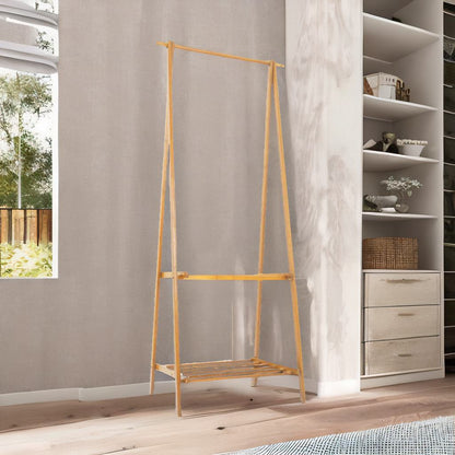 Wooden Natural Brown Open Clothes Rack With Shelf Natural Brown