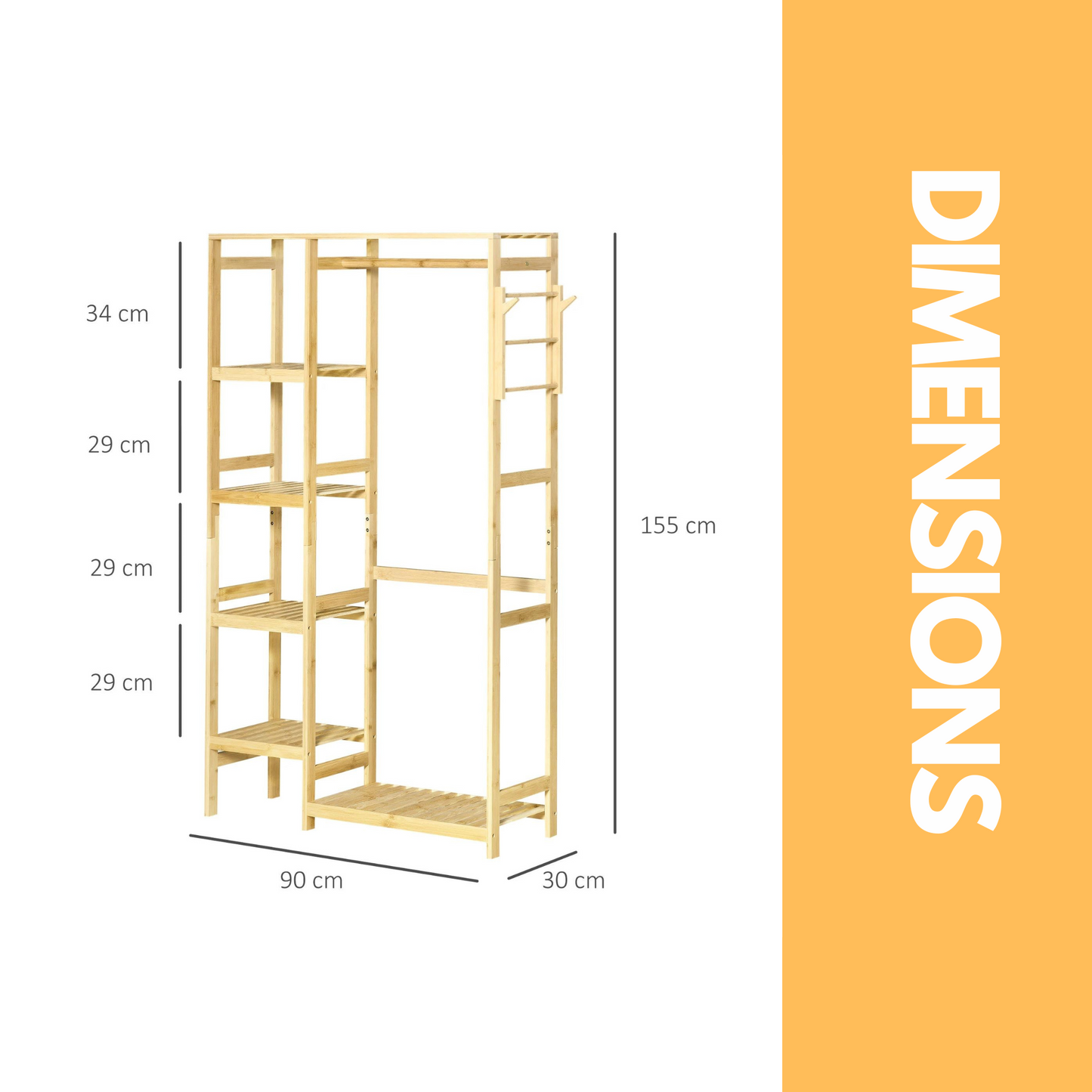 Wooden 155CM Tall Open Wardrobe With Shelves