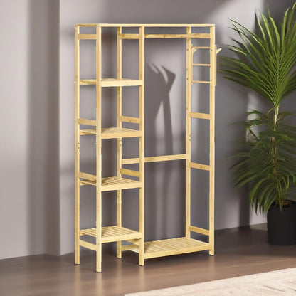 Wooden 155CM Tall Open Wardrobe With Shelves