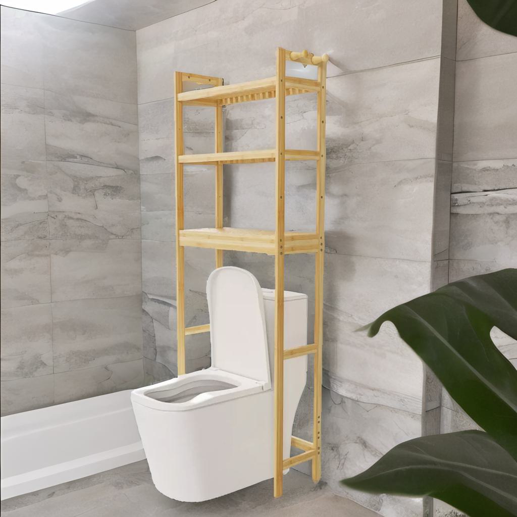 3 Tier Wooden Over Toilet Storage Unit Natural Brown