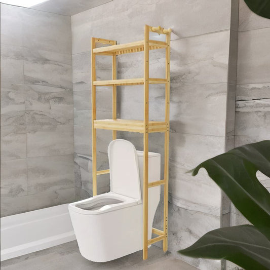 3 Tier Wooden Over Toilet Storage Unit Natural Brown